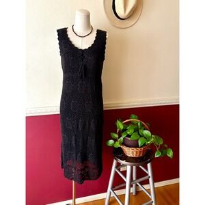 New Vintage Newport News Black Crochet Midi Dress M Dark Romance Goth Witchy NWT